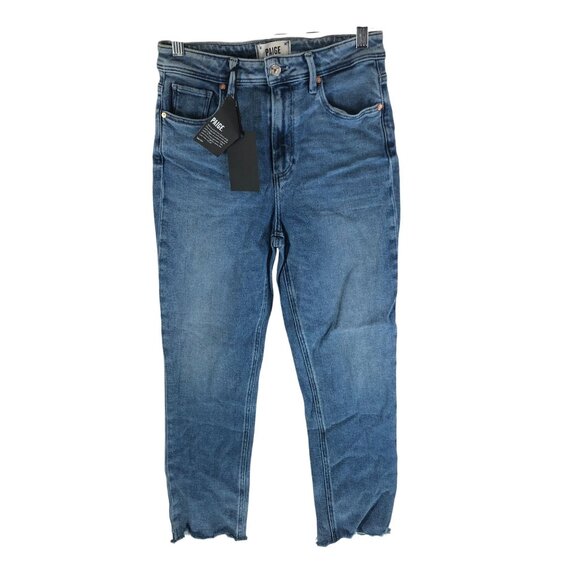 Paige Sarah Slim Crop High Rise Jeans Skysong Wash Destroyed Hem 27 - Picture 1 of 4
